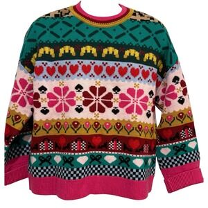 Kate Spade Sweater M Wool Mohair Floral Hearts Ski Thick Relaxed